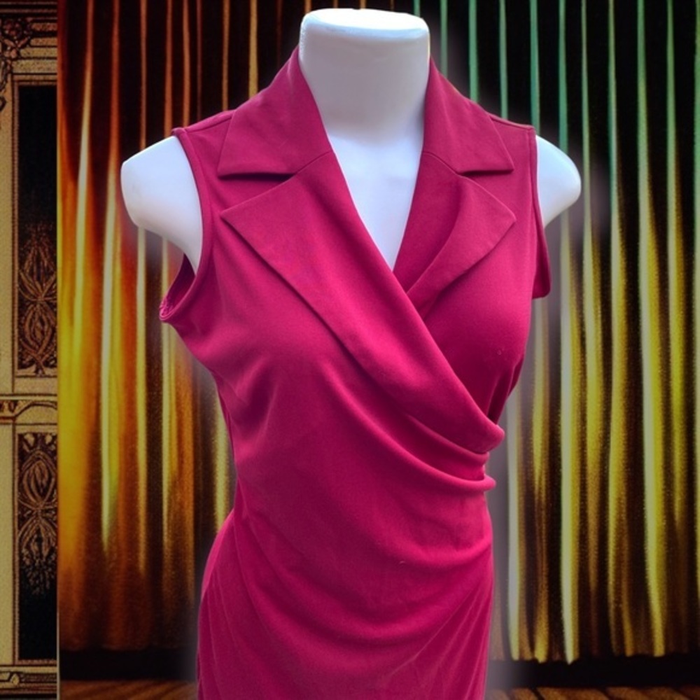 Vintage Y2K Express Faux Wrap Collared Ruched Sheath Dress 1/2 - Picture 2 of 6
